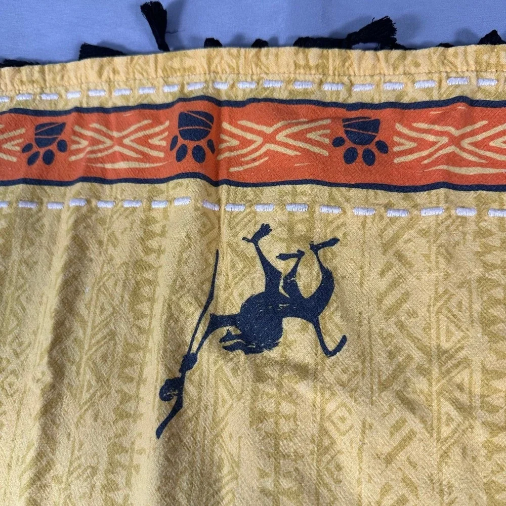 Vintage Disney Lion King Simba Rafiki Yellow Tribal Tassel Wall Hanging 19x27